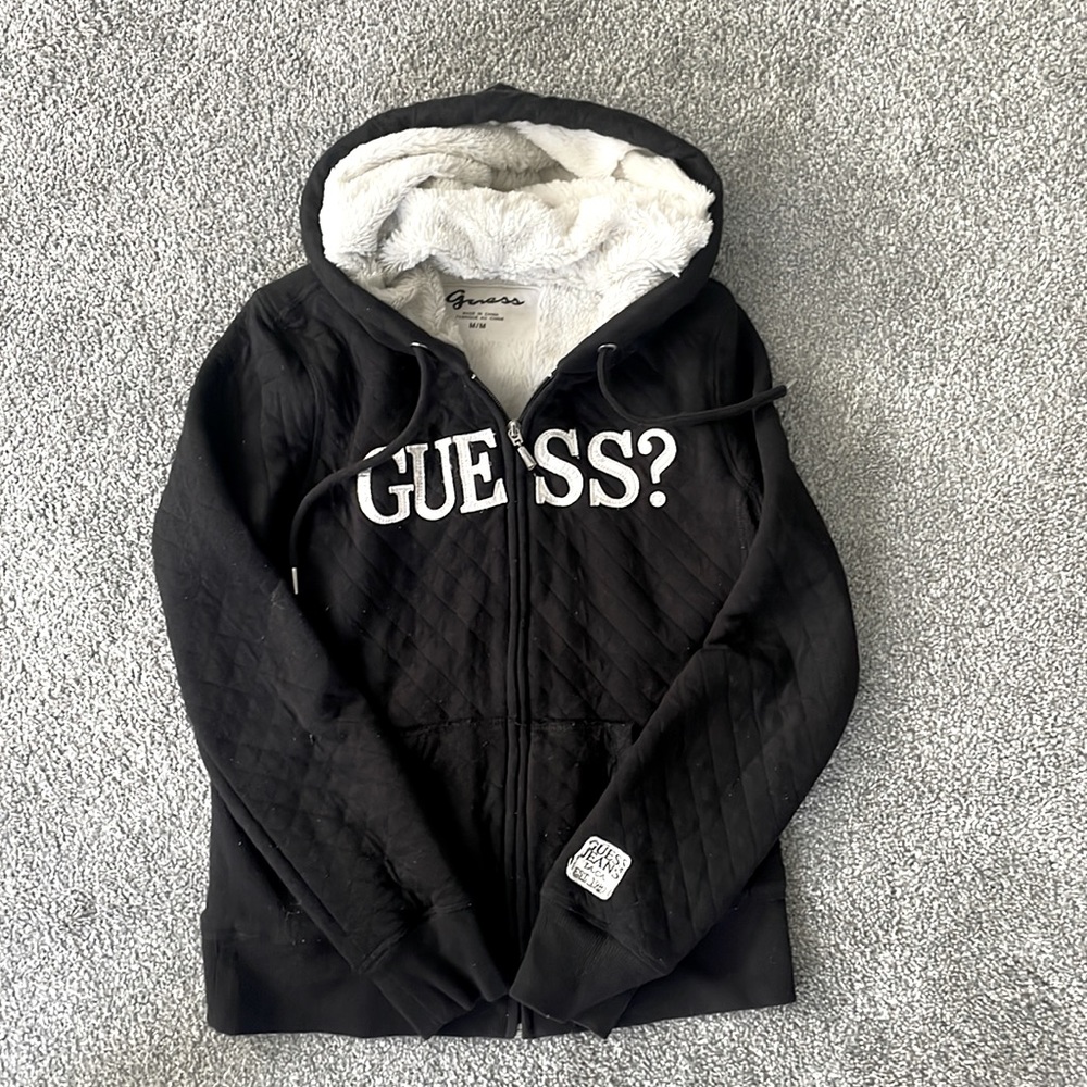 Womens fuzzy lined guess zip hoodie